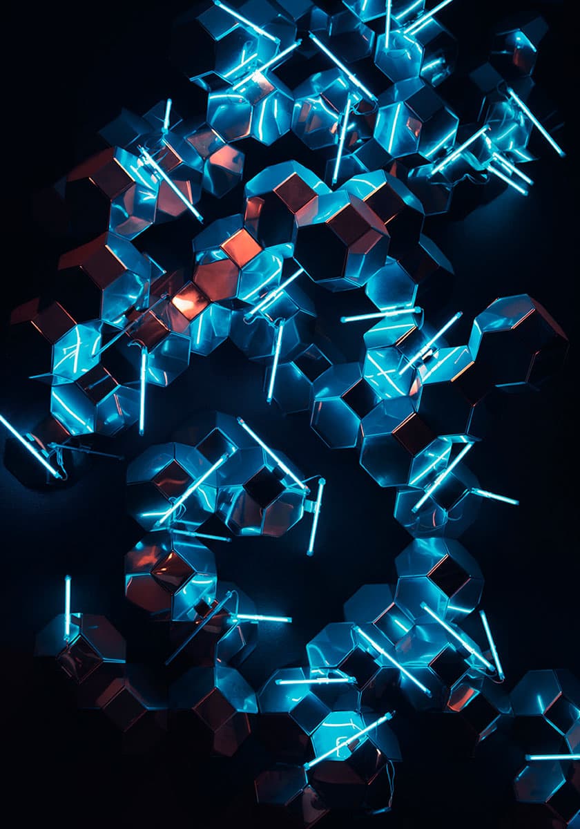 Molekulare Metallstruktur in blauem Licht