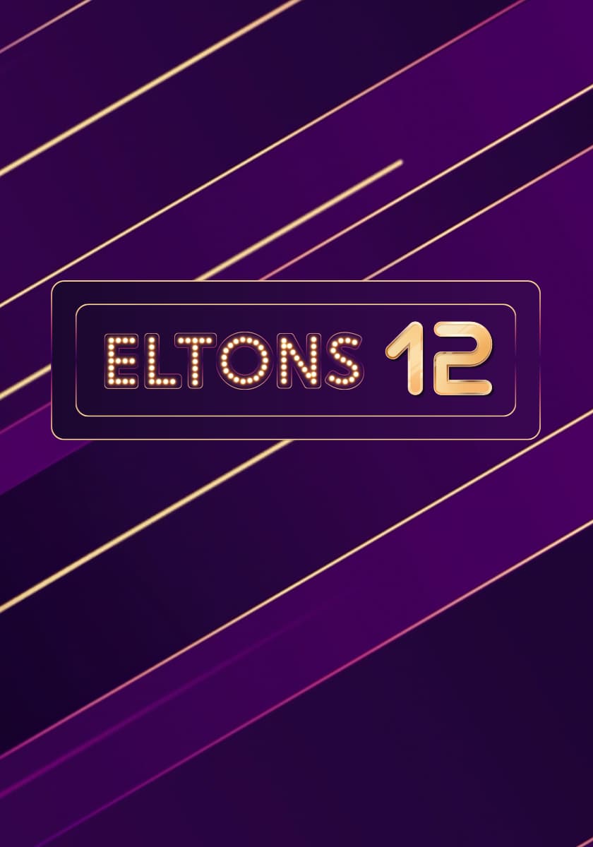 Logo der TV-Sendung Eltons 12 von Raab entertainment auf lila Hintergrund mit goldenen Linien