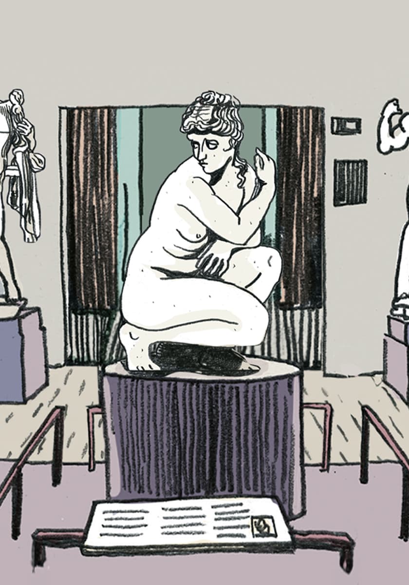 Illustration einer Venus-Statue in einem Museum, erstellt von Ulli Lust
